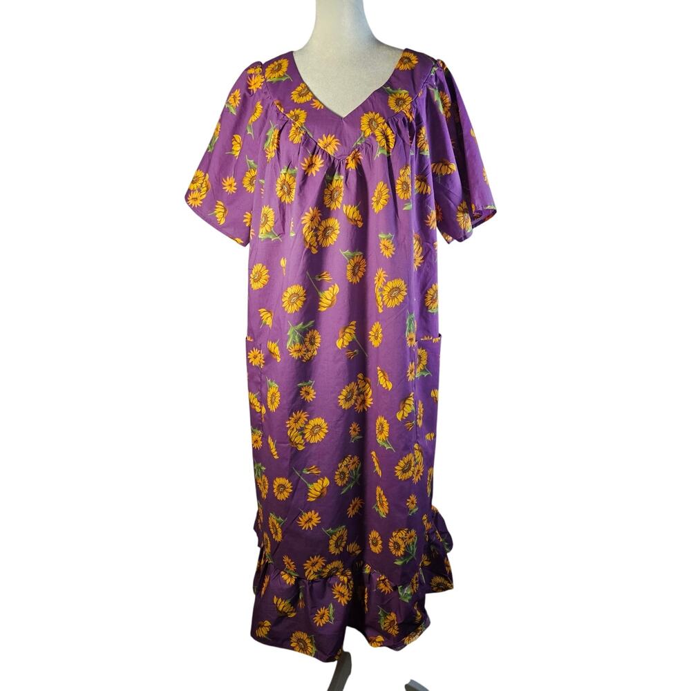 Anthony Richards Purple Sunflowers Mumu Dress Size‎ XL New Lightweight SS